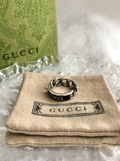 GUCCI Logo Ring Silver Vintage udybab