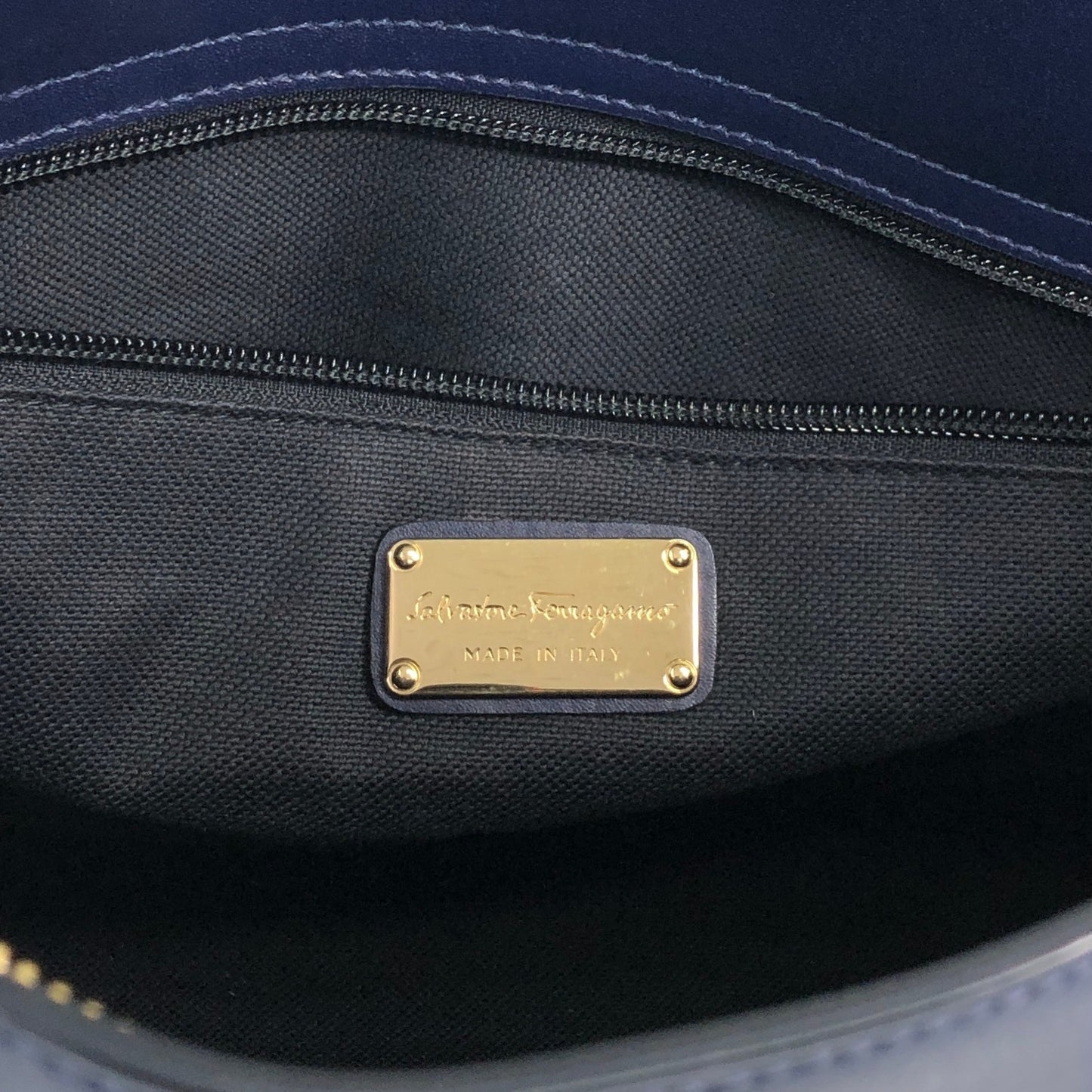 Salvatore Ferragamo Gancini Handbag Totebag Navy Vintage 6faja2