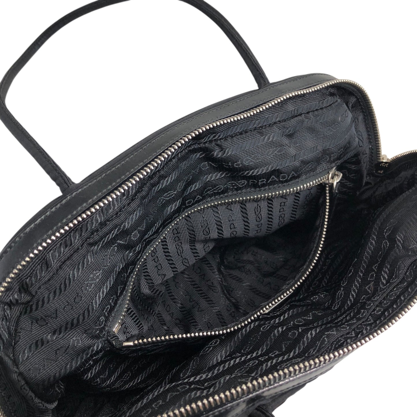 PRADA 三角形標誌前口袋小號波士頓包手提包黑色復古 k2g4ss