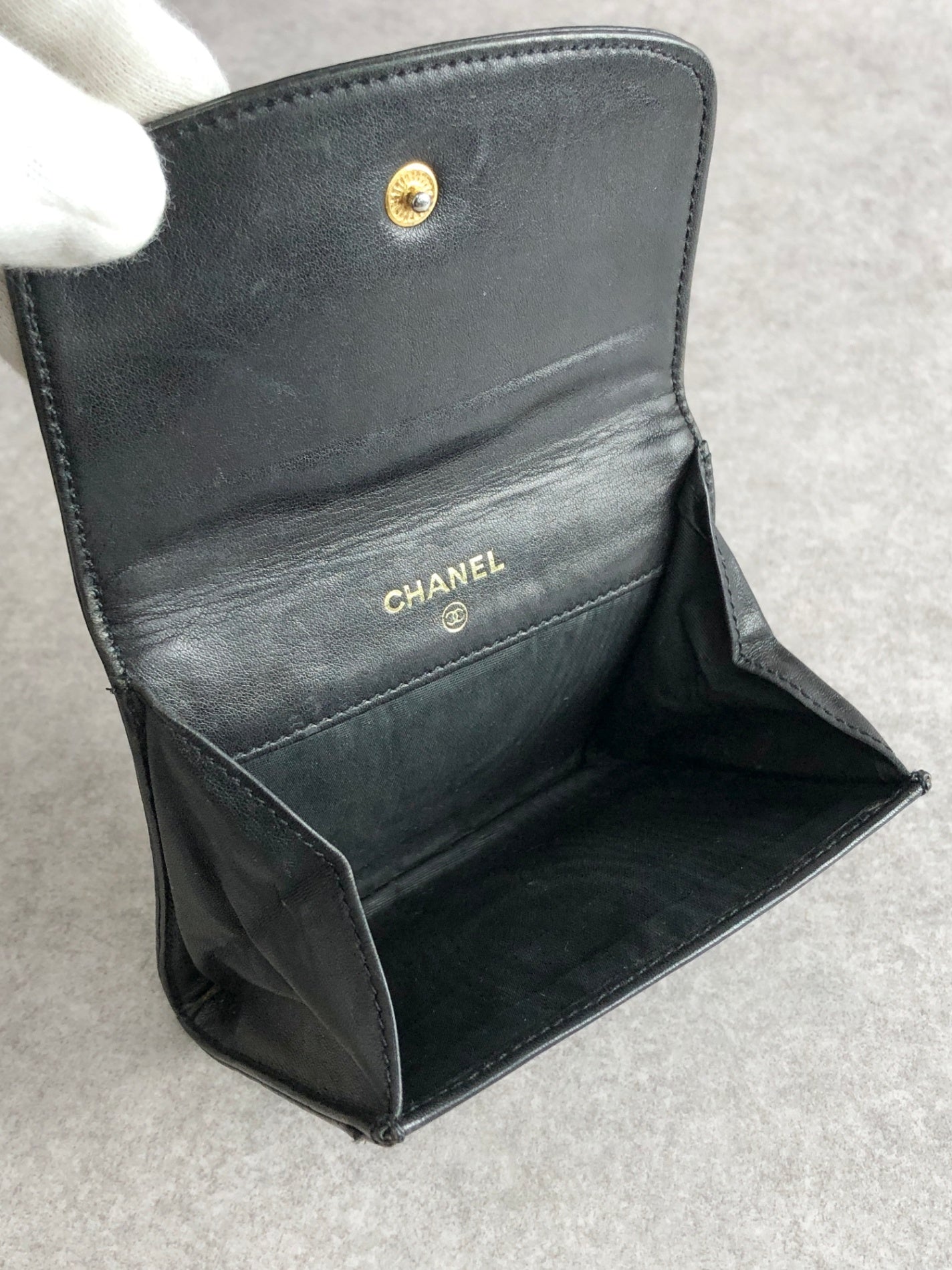 CHANEL Coco Mark Coin Purse Black Vintage gscxim
