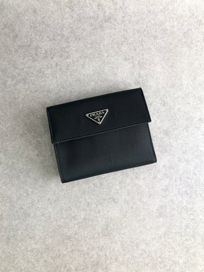 PRADA Triangle Logo Folded Wallet Black Vintage h2h6ub