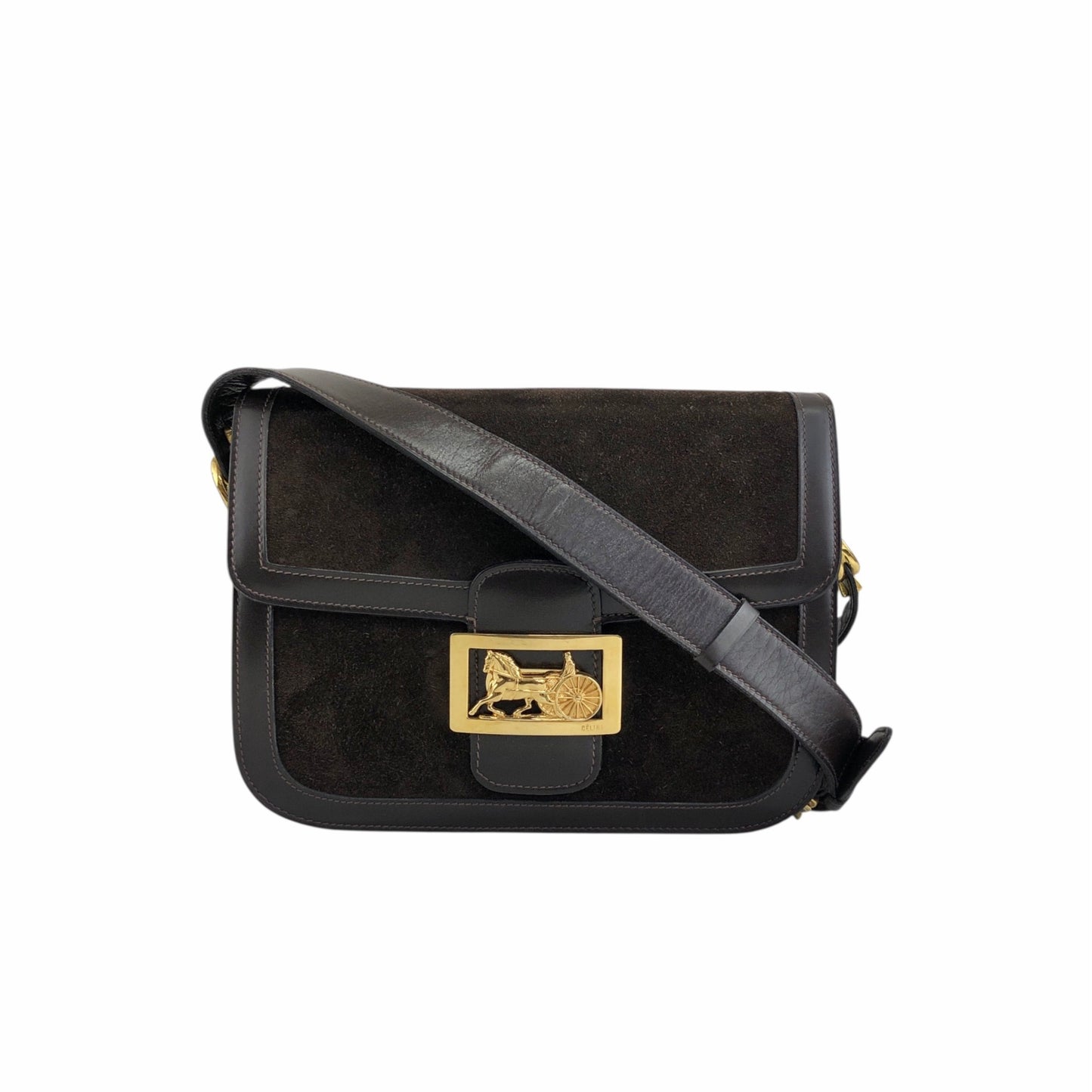 CELINE Horse Carriage Shoulder bag Brown Vintage 8kncfy