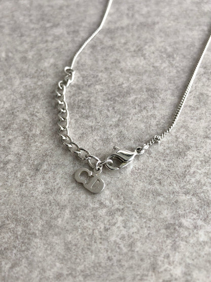 Christian Dior Logo Necklace Silver Vintage 4tsysf