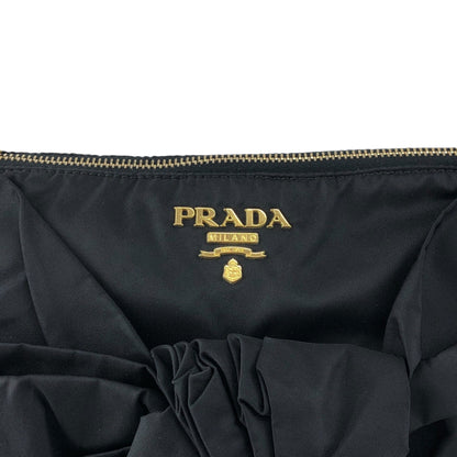 PRADA Logo Ribbon Motif Two-way Handbag Shoulder bag Black Vintage 33v85k