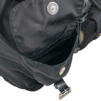 PRADA Tessuto Triangle Logo Double Pocket Backpack Black Vintage rikdef