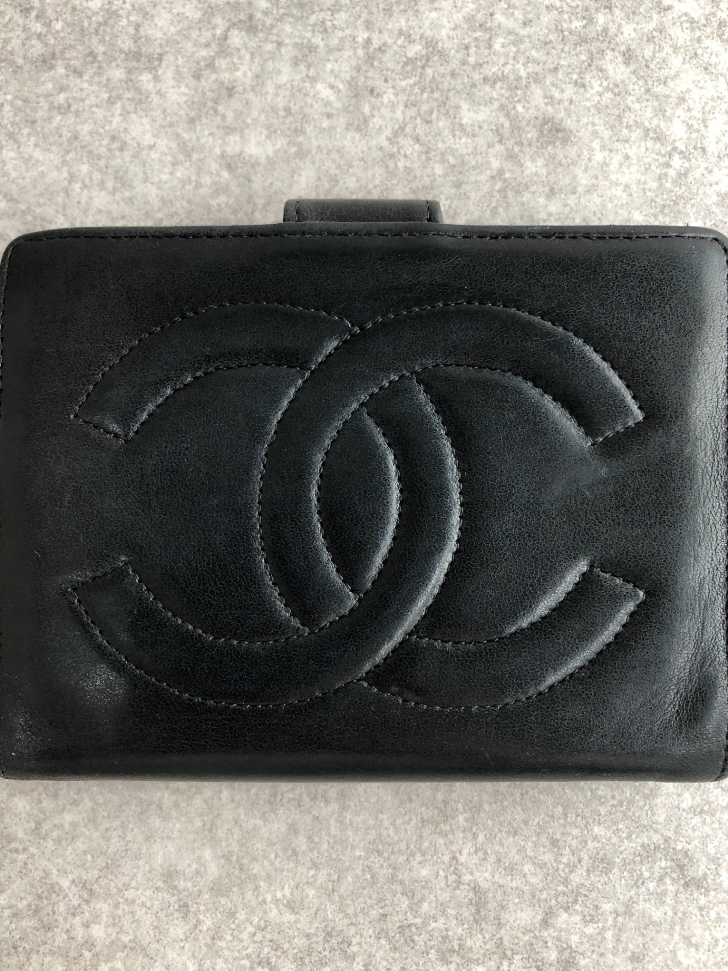 CHANEL Coco Mark Folded Wallet Black Vintage kjg3jv