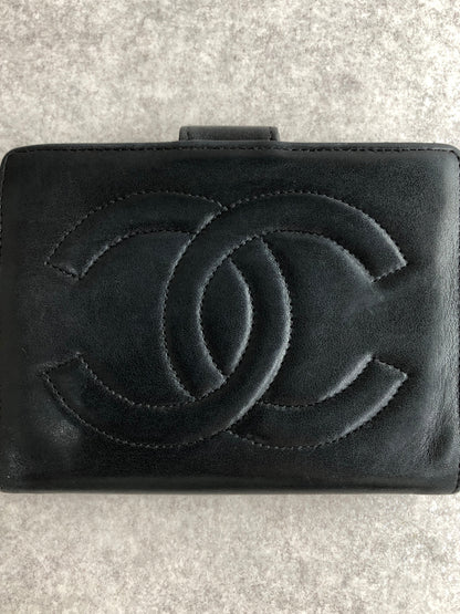 CHANEL Coco Mark Folded Wallet Black Vintage kjg3jv