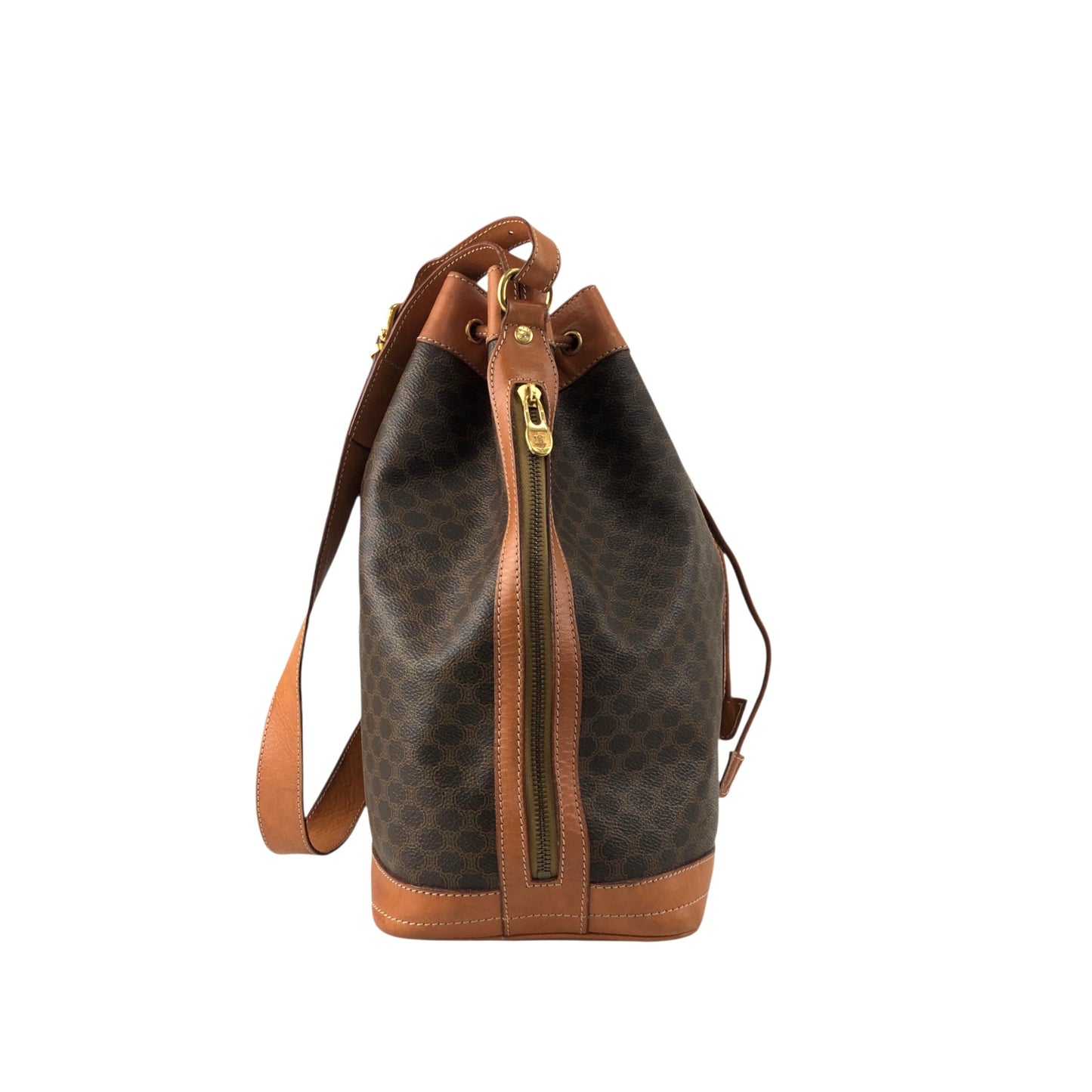 CELINE Macadam Blason Drawstring Shoulder bag Brown Vintage epwjhg