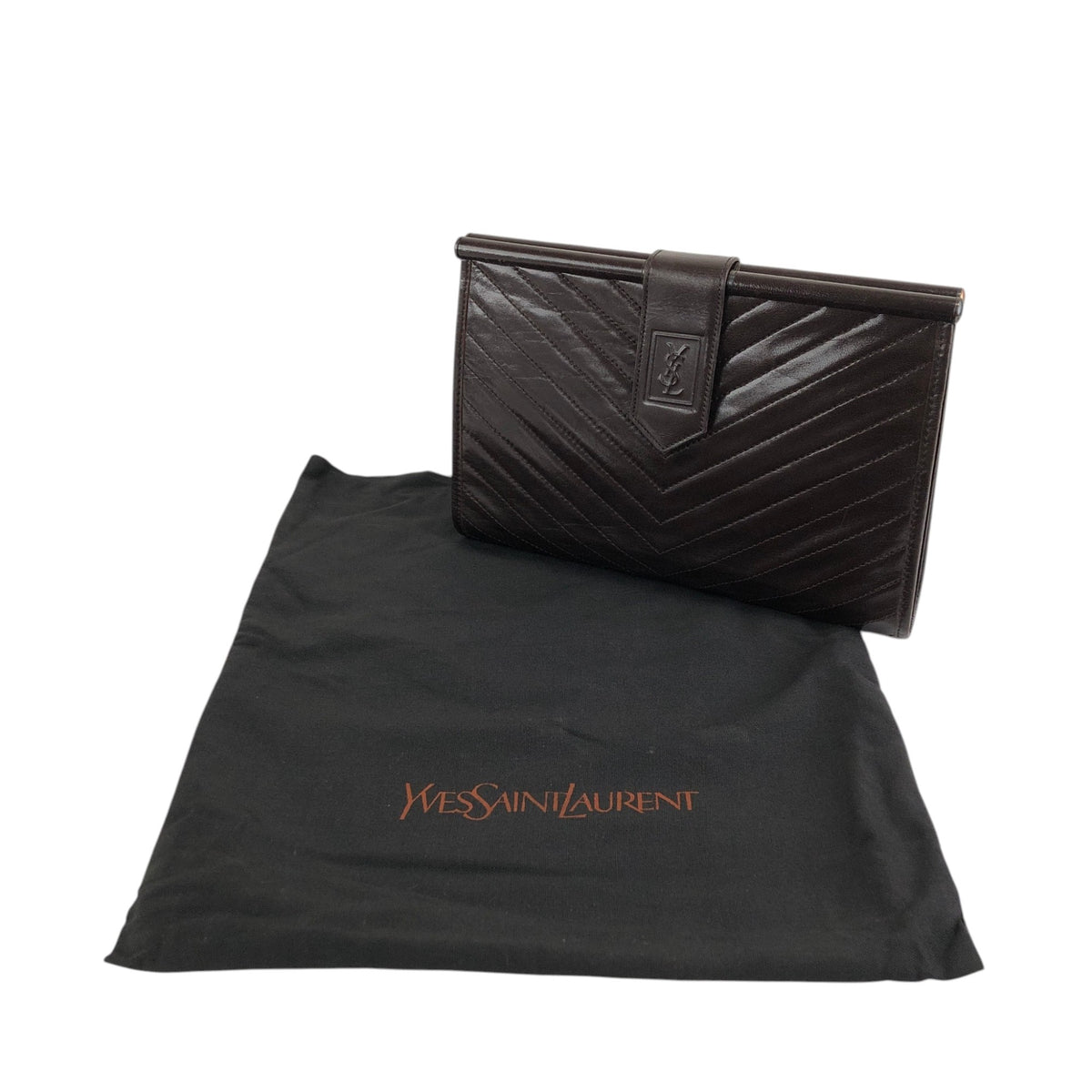 Yves Saint Laurent YSL Logo Bias Stitch Clutch bag Brown Vintage sj7x37