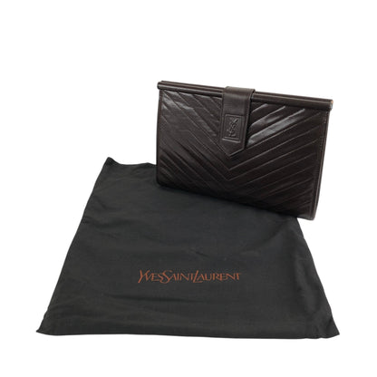 Yves Saint Laurent YSL Logo Bias Stitch Clutch bag Brown Vintage sj7x37