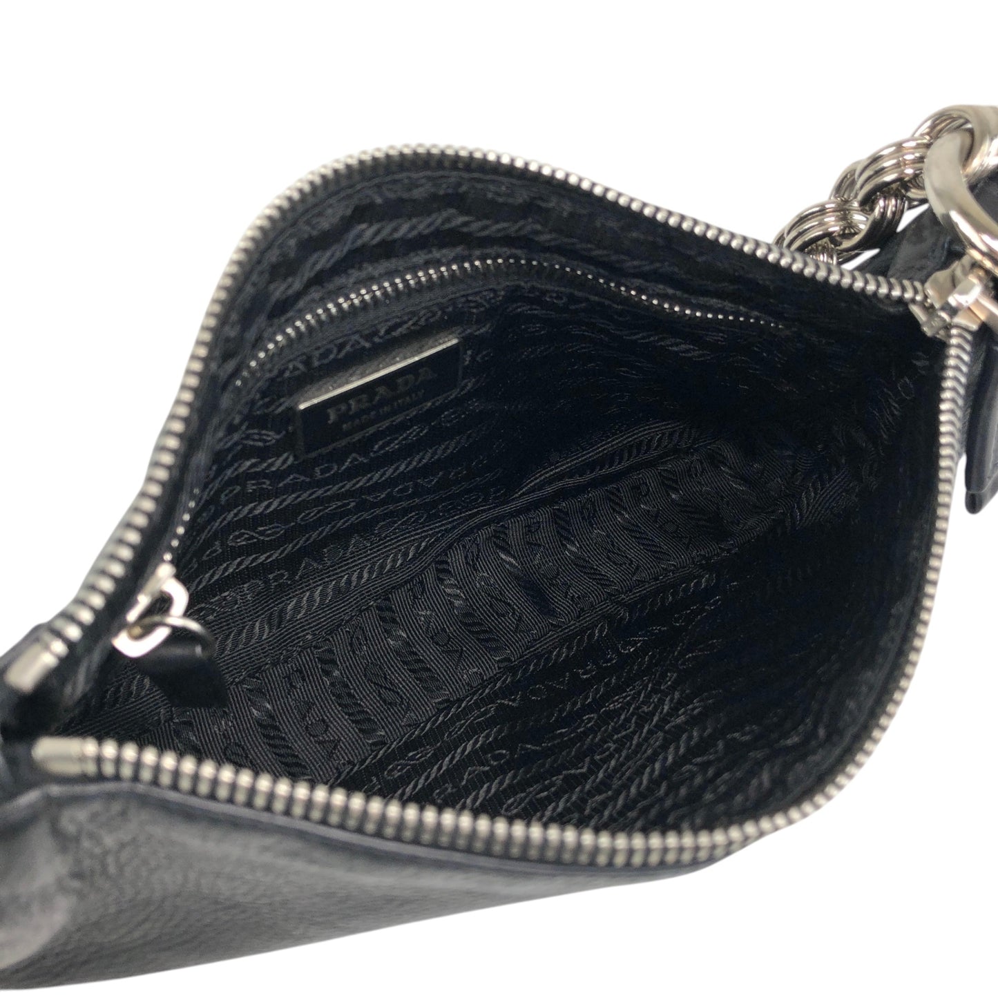 PRADA Triangle Logo Chain Handle Shoulder bag Hobobag Black Vintage zft4vr
