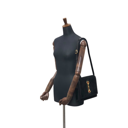 GUCCI Sherry Line Horse Bit Shoulder bag Black Vintage serjt6