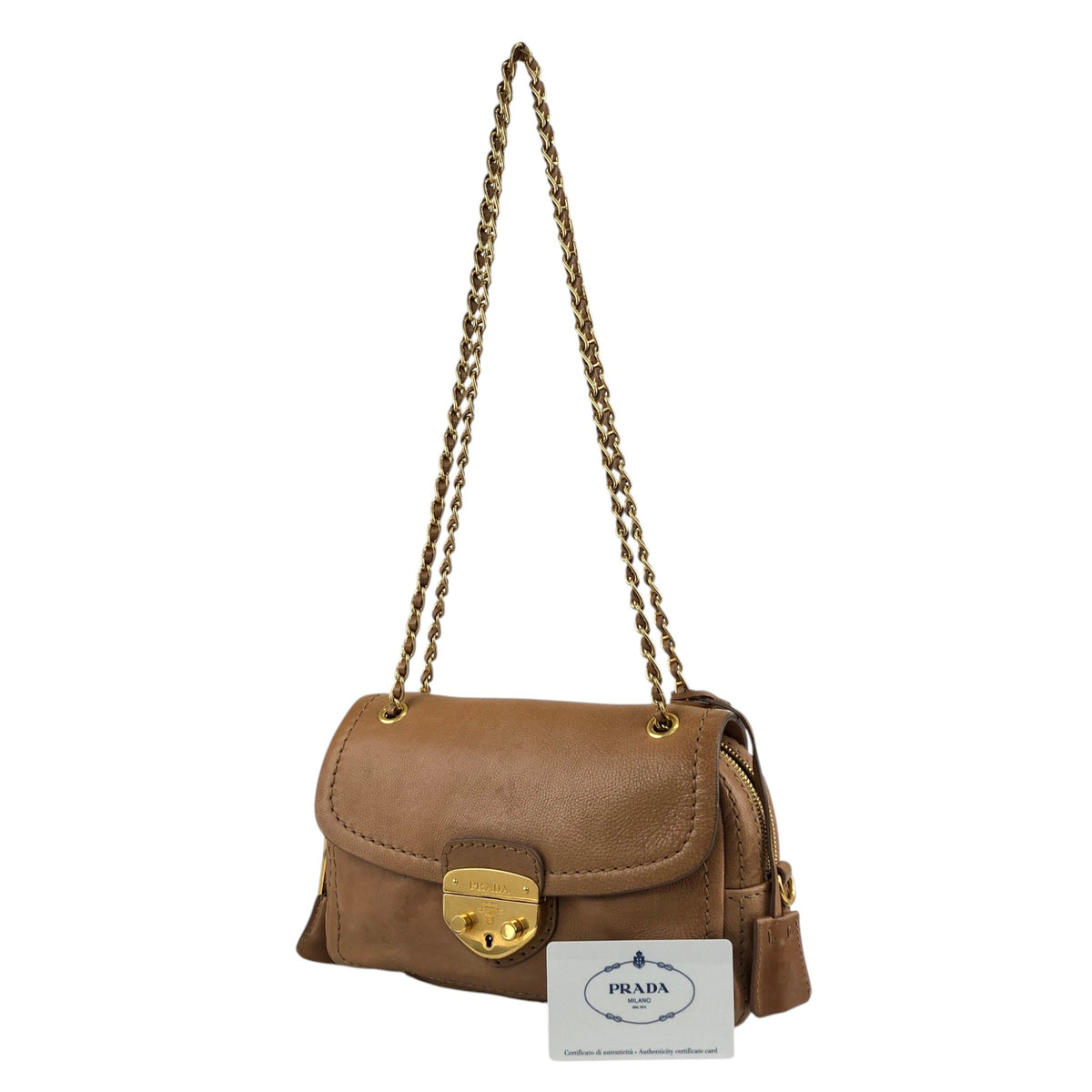 PRADA Logo Front Buckle Chain Shoulder bag Brown Vintage gkm4zp