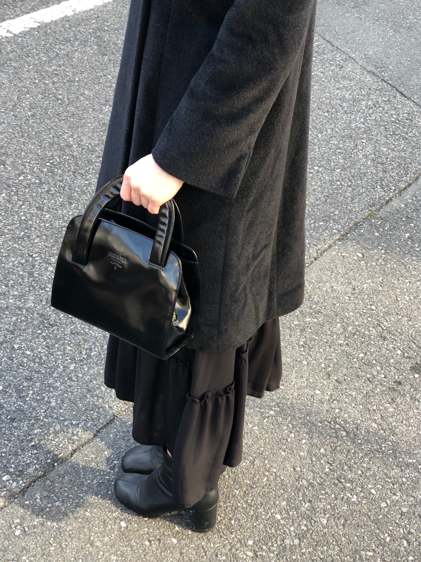 PRADA Logo Small Handbag Black Vintage snjxtd