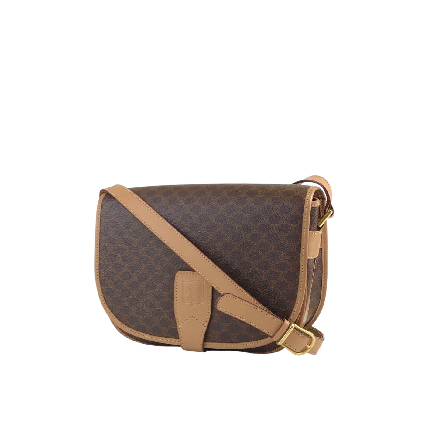 CELINE Macadam Blason Flap Shoulder bag Brown Vintage 7sfwkz