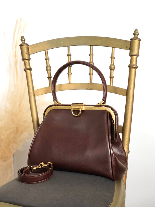 Christian Dior Gancini Metal Clasp Two-way Handbag Shoulder bag Brown Vintage pzns32