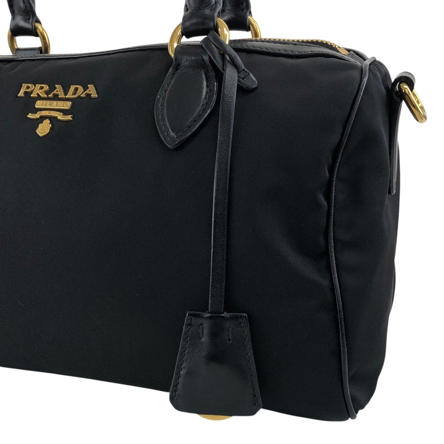 PRADA Logo Two-way Boston bag Shoulder bag Black Vintage 76zjdy