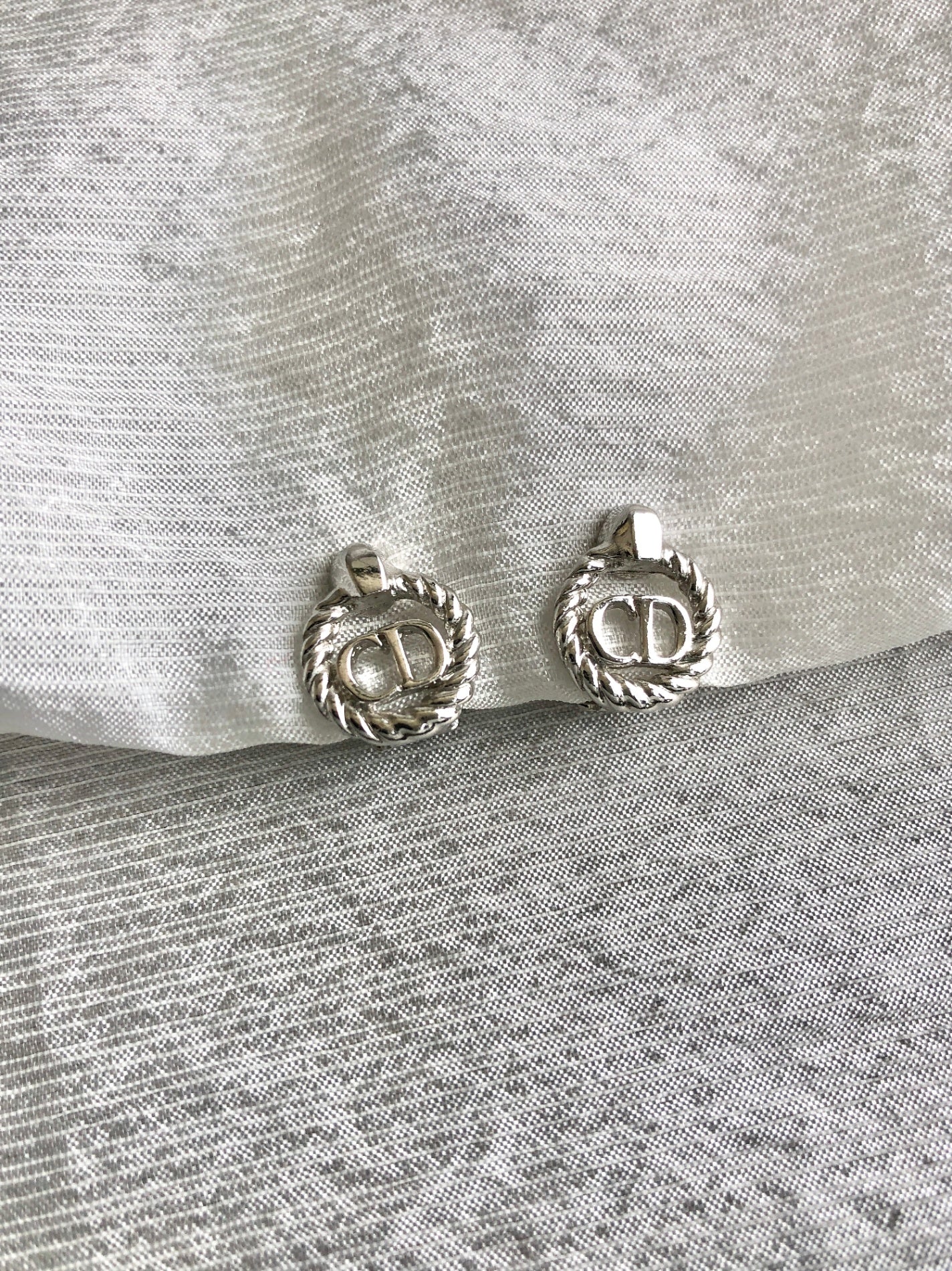 Christian Dior CD Logo Earrings Silver Vintage rfti6g