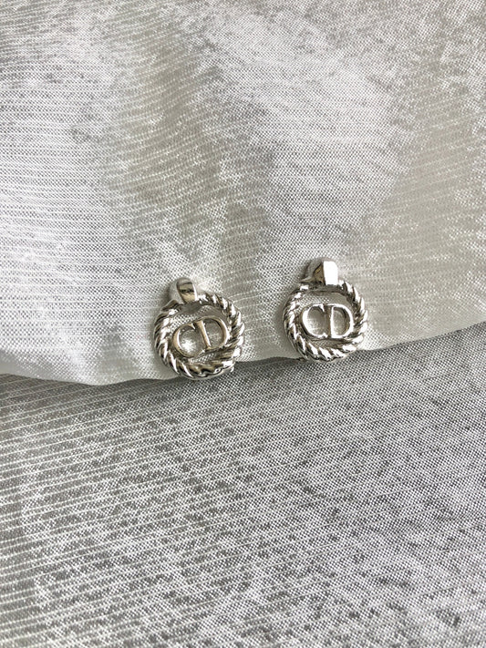 Christian Dior CD Logo Earrings Silver Vintage rfti6g