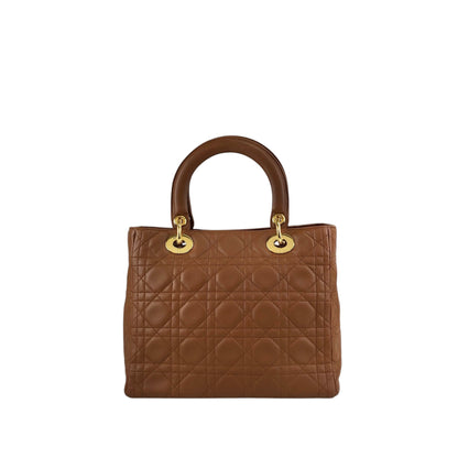 Christian Dior Lady Dior Cannage Logo Charm Two-way Handbag Shoulder bag Brown Vintage 5n4tvr