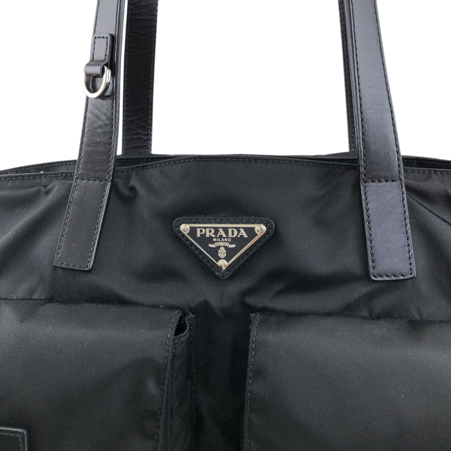 PRADA Tessuto Triangle logo Double Pocket Totebag Black Vintage xrhmgf