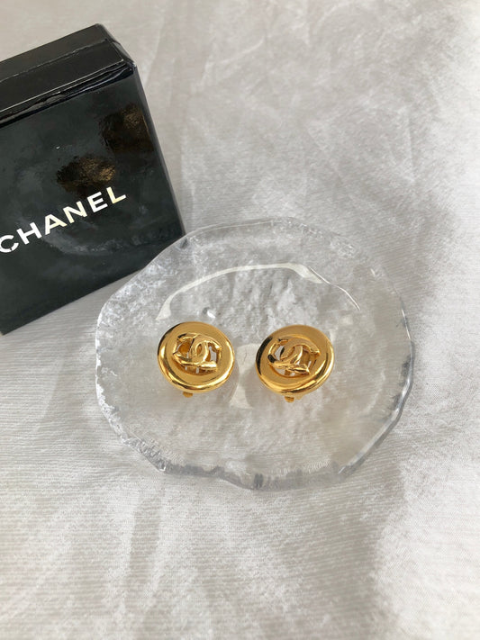 CHANEL Coco Mark Earrings Gold Vintage 2huxmb