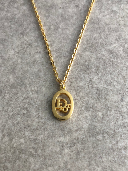 Christian Dior Logo Motif Necklace Gold Vintage nkmv6n