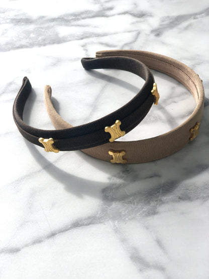 CELINE Triomphe Blason 織物髮帶棕色復古 sbnt2v 