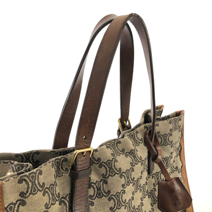 CELINE Blason Canvas Leather Totebag Brown Vintage 28perr