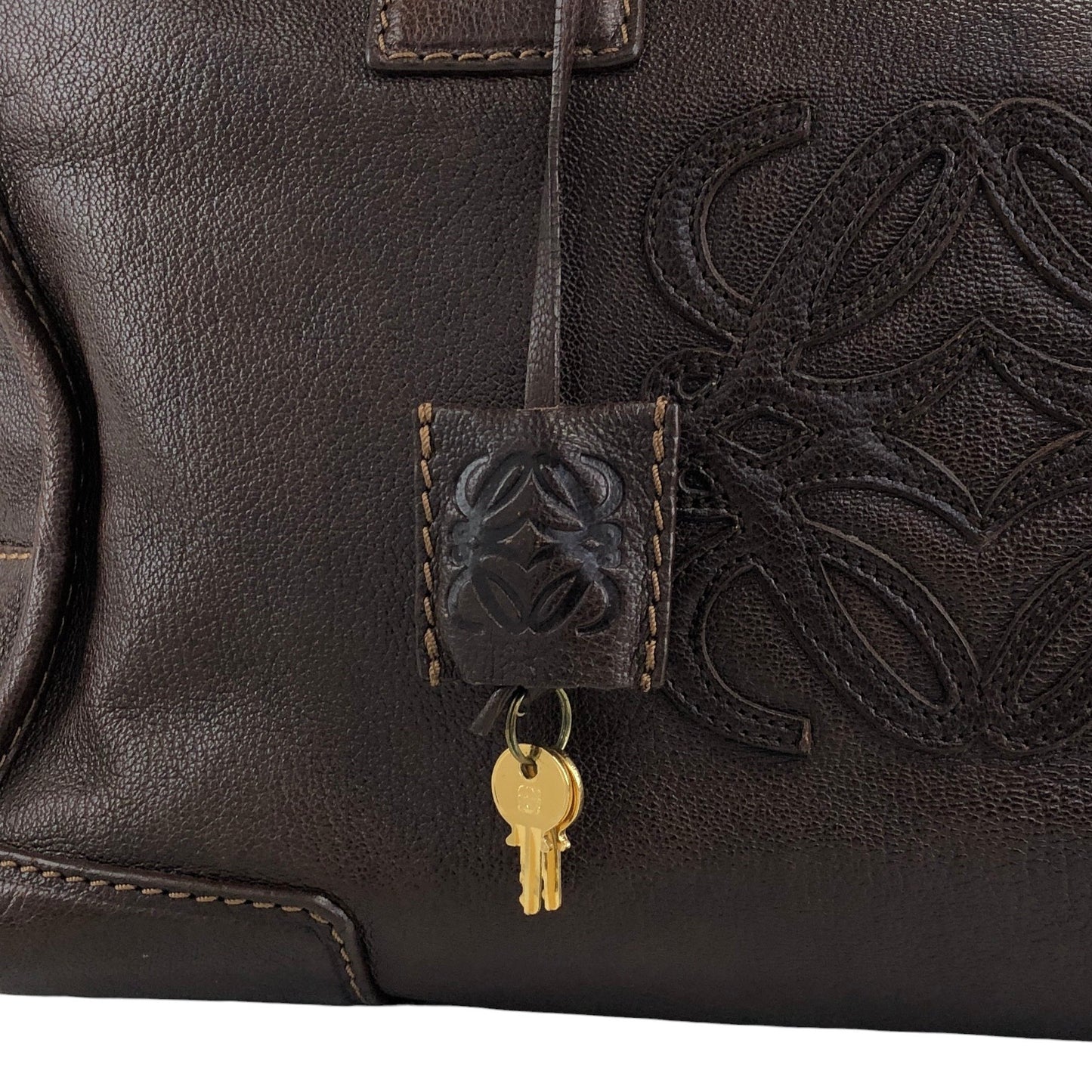 LOEWE Amazona Anagram Small Boston bag Handbag Brown Vintage kfcz5t