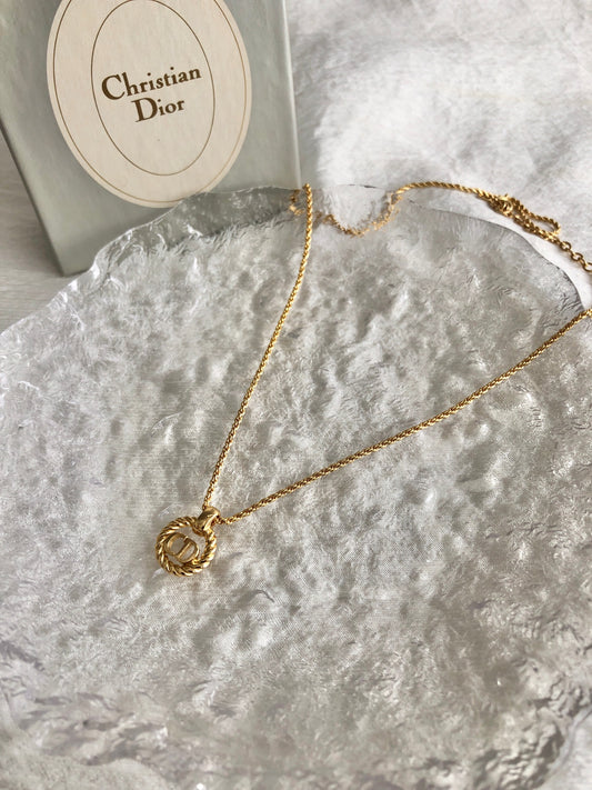 Christian Dior CD Logo Motif Necklace Gold Vintage zifcph