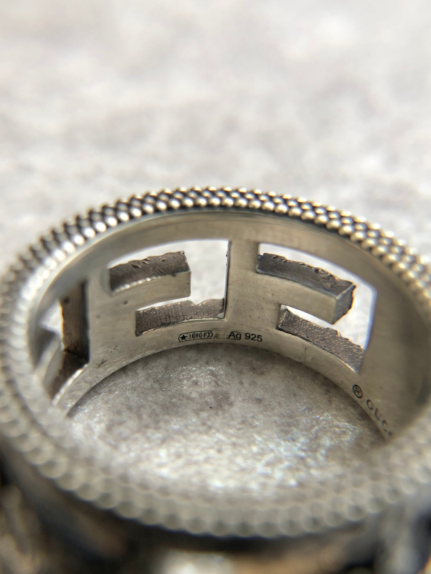 GUCCI Logo Motif Ring Silver Vintage cat5ma