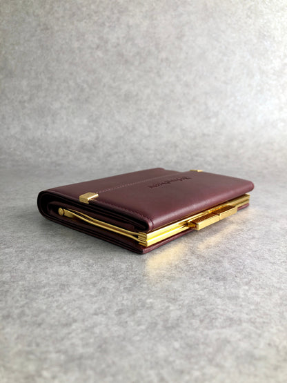 Yves Saint Laurent Logo Embossed Metal Clasp Trifold Wallet Bordeaux Vintage 4jw545