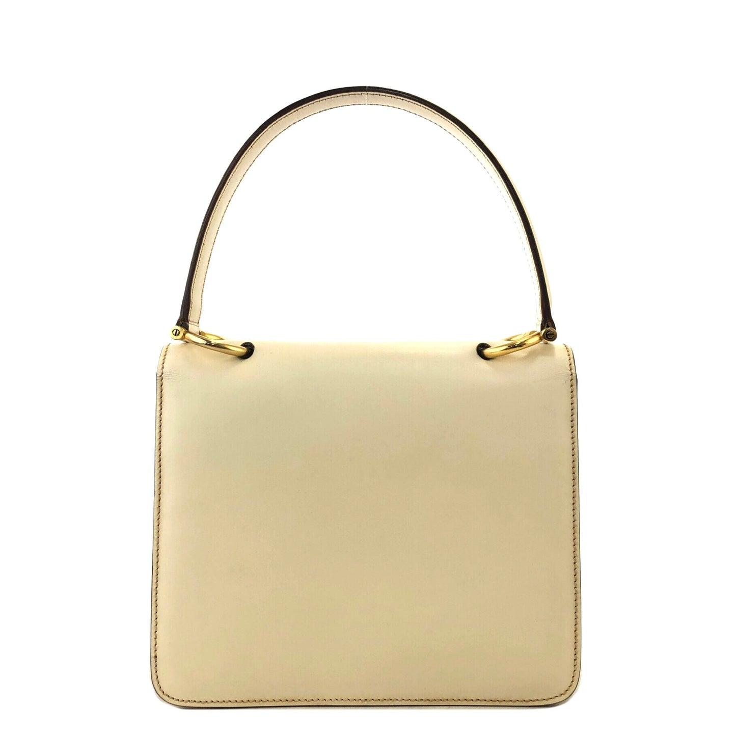 CELINE Gancini Double Flap Leather Handbag Ivory Vintage gpzv4g