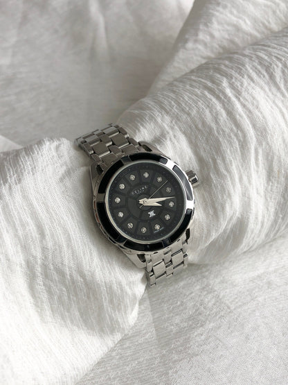 CELINE Blason Quartz Watch Silver×Black Vintage kdm68r