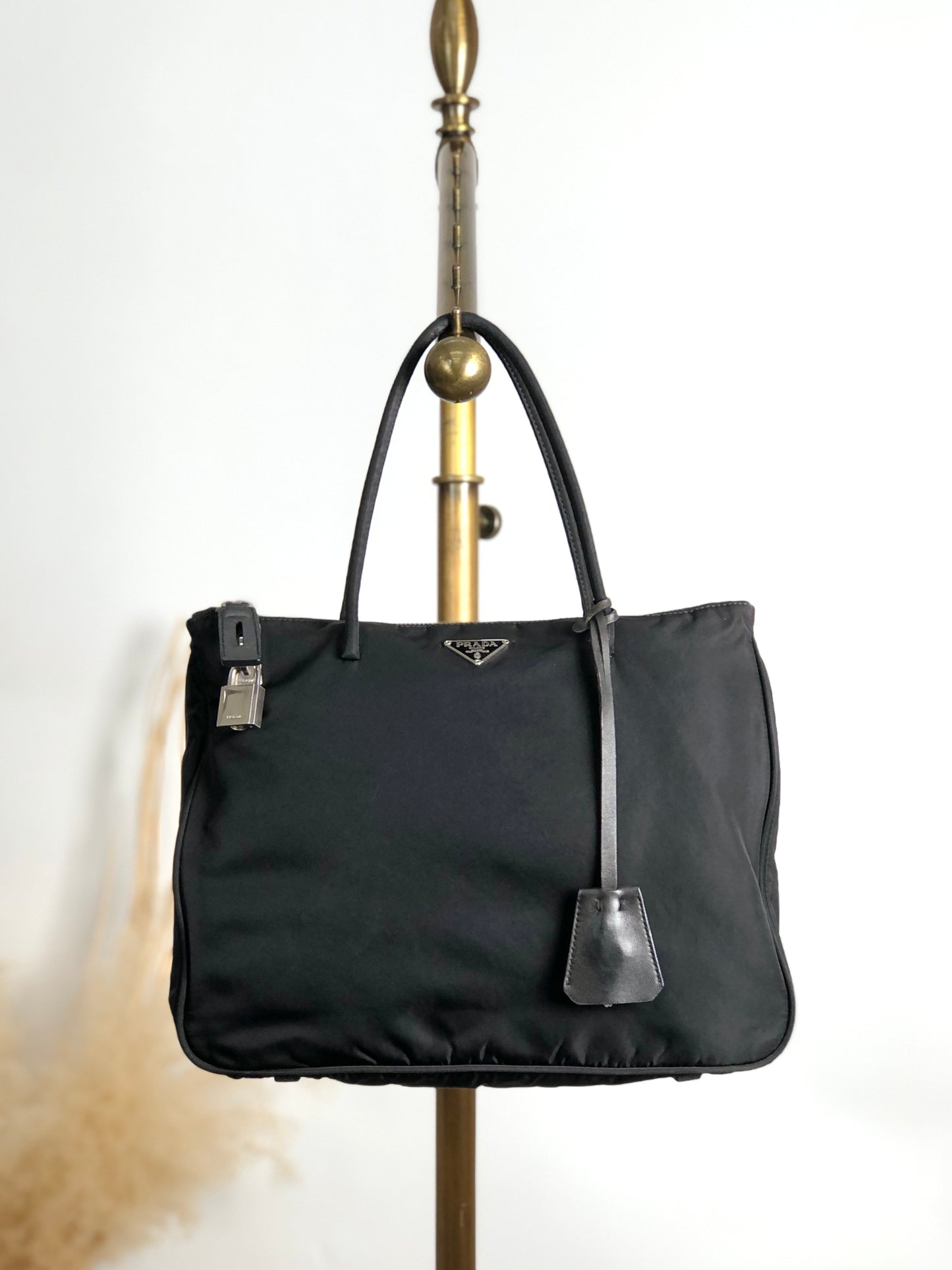 PRADA Tessuto Triangle Logo Totebag Black Vintage a6ap6j