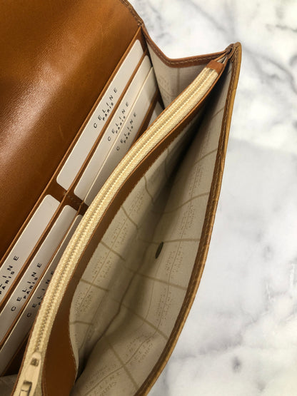 CELINE 標誌圖案皮革長皮夾 棕色 復古 45j62z 
