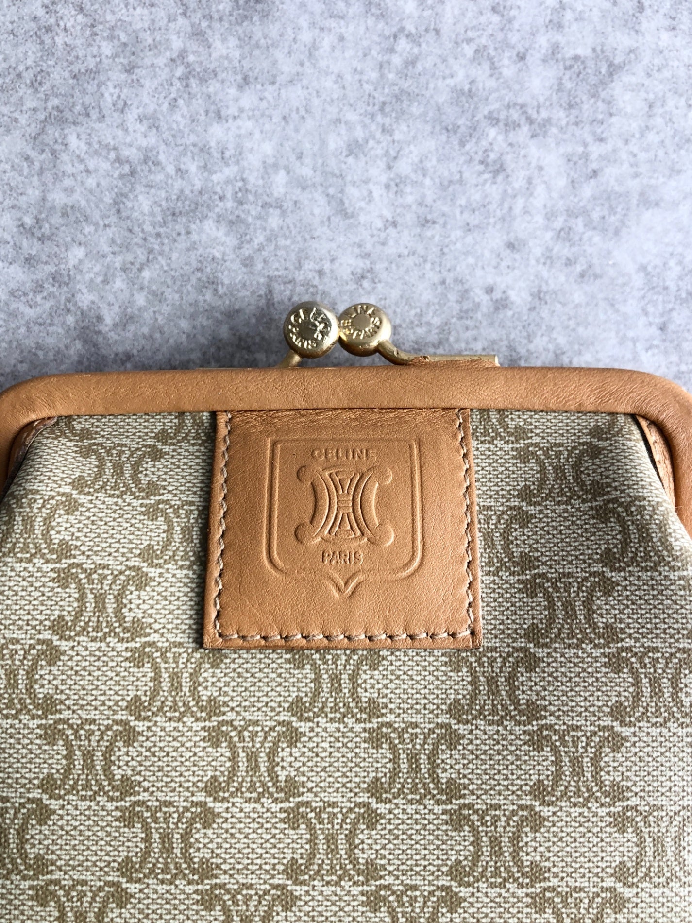CELINE Macadam Blason Coin Purse Beige Vintage u2h6sg