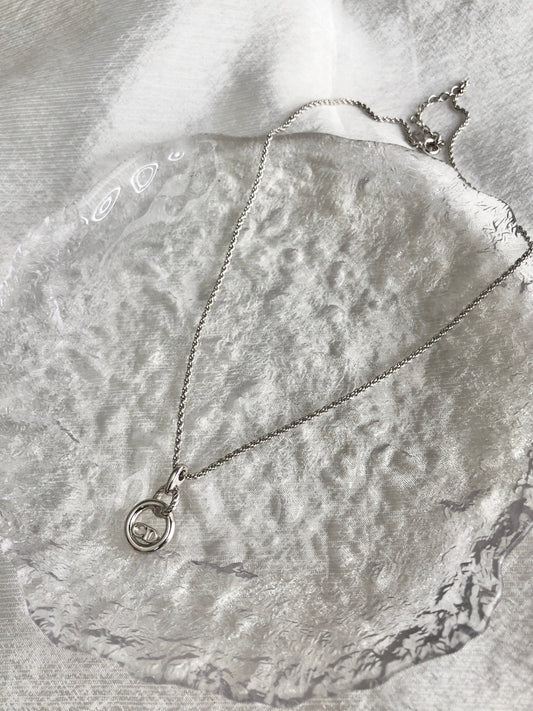 Christian Dior CD Logo Necklace Silver Vintage i6sati