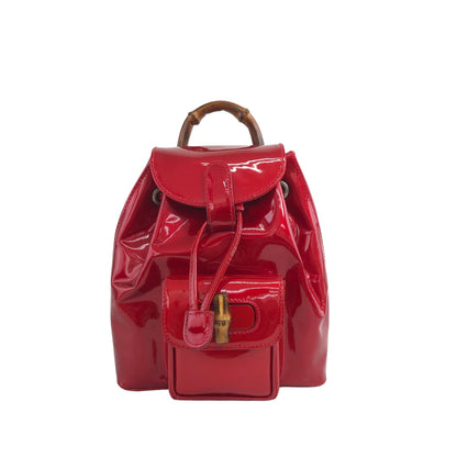 GUCCI Bamboo Patent Leather Small Backpack Red Vintage fxpb65