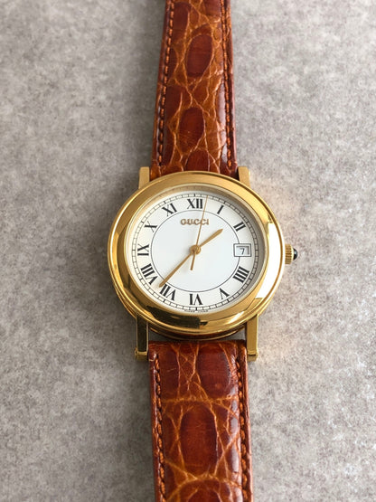 GUCCI Logo Watch Gold×Brown Vintage 4aruag