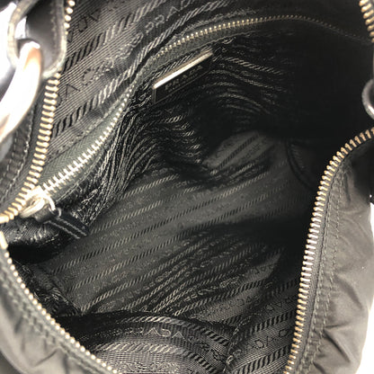 PRADA Triangle Logo  Nylon Leather Shoulder bag Hobobag Black Vintage zx7az8