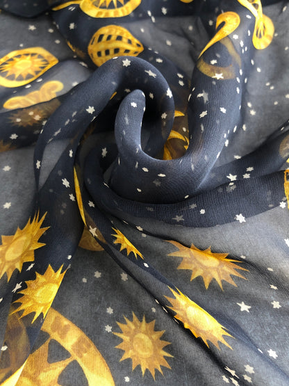 CELINE Blason Silk Scarf Navy Vintage rfgt75