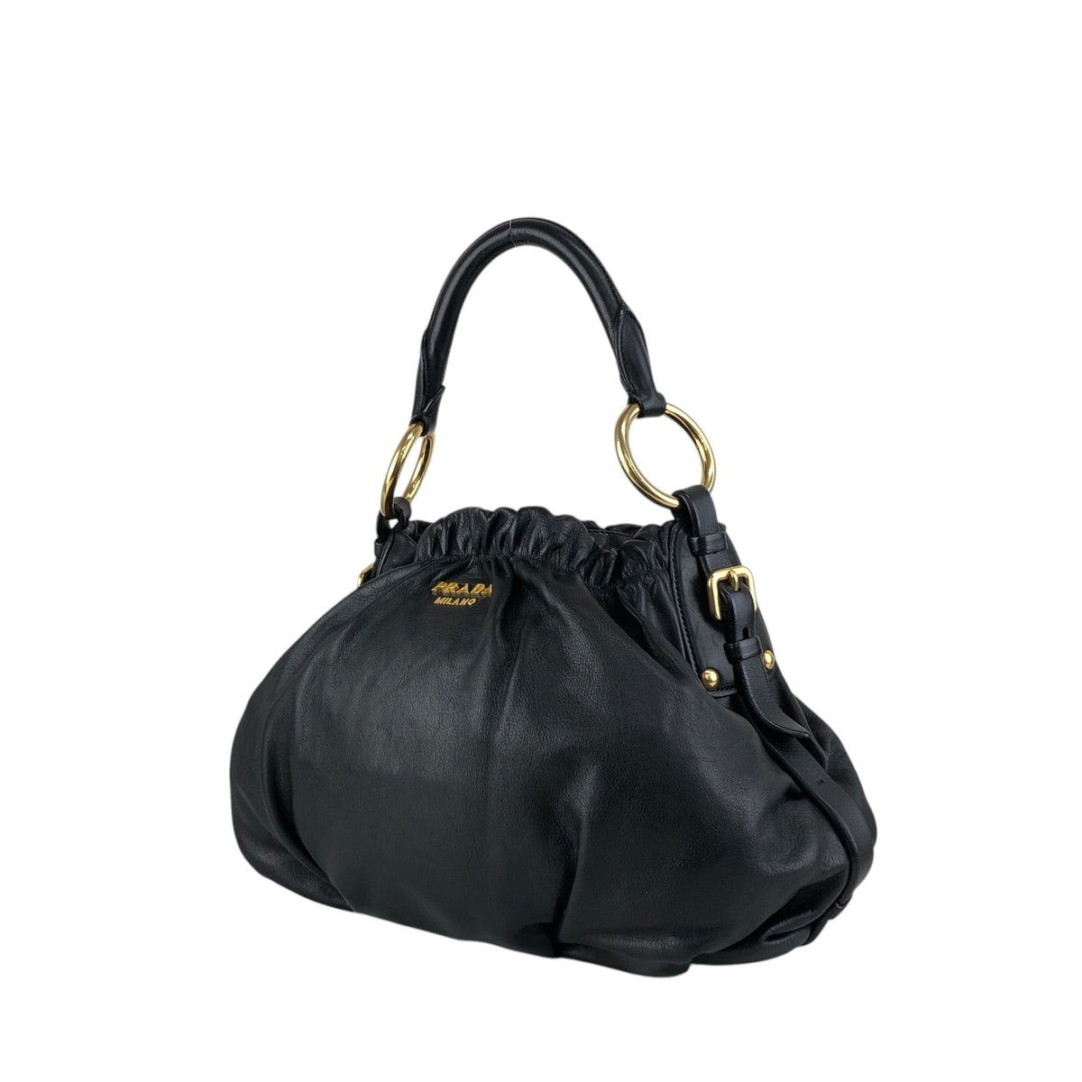 PRADA Logo Shoulder bag Hobobag Black Vintage ay6whk