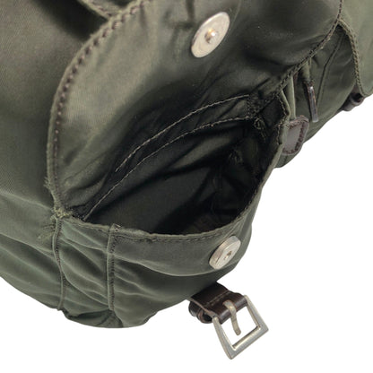 PRADA Tessuto Triangle Logo Double Pocket  Backpack Khaki B2811F Vintage zyewrg