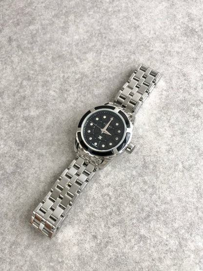 CELINE Blason Quartz Watch Silver×Black Vintage kdm68r