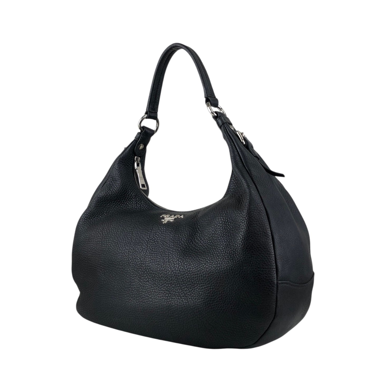 PRADA Logo Shoulder bag Hobobag Black Vintage 53rvk2