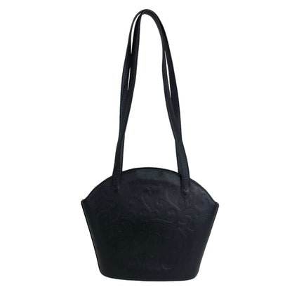 Yves Saint Laurent YSL Logo Arabesque Pattern Leather Shoulder bag Black Vintage xfnsx5