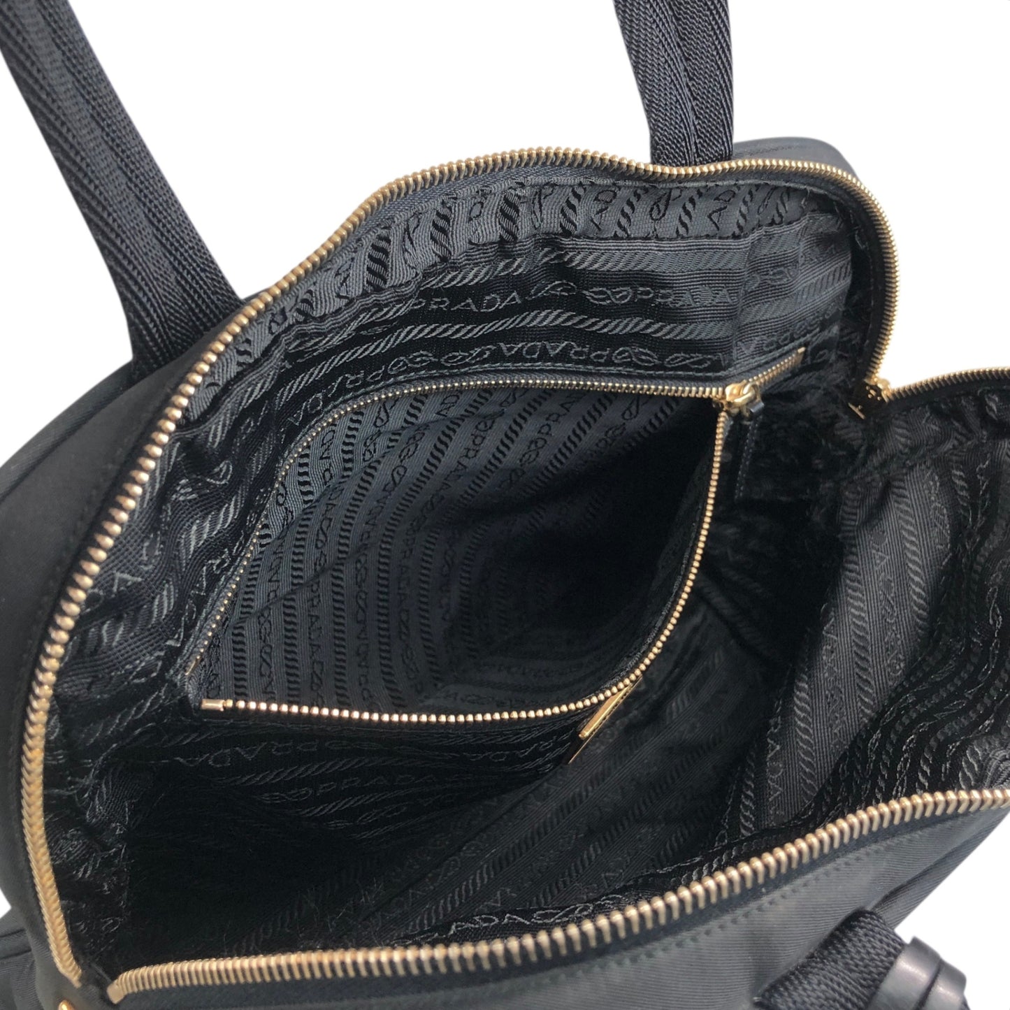 PRADA Tessuto Triangle Logo Padlock Handbag Black Vintage z2waww