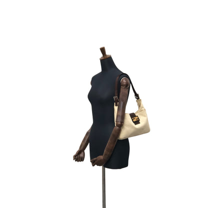 FENDI Mamma Baguette Logo Shoulder bag Hobobag Beige Vintage c6ztd5